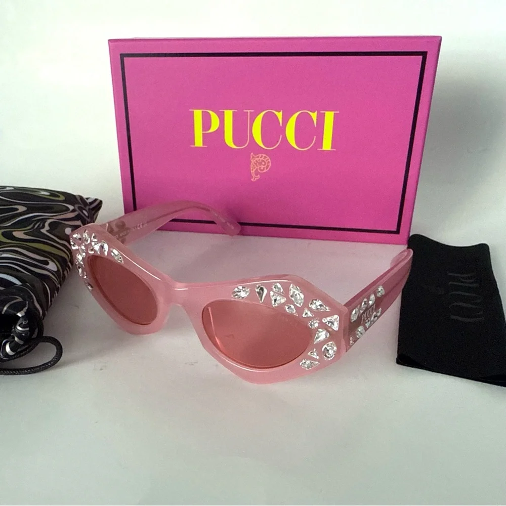 NEW Emilio PUCCI Limited Edition Pink Crystal Embellished Cat Eye Sunglasses